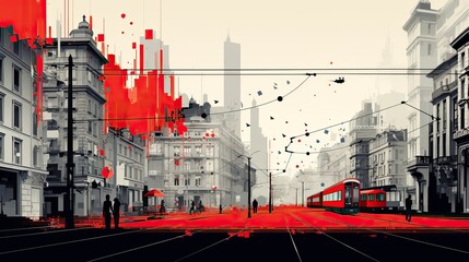 Milan, Italy. Graphic concept of Milan cityscape. Architecture and landmarks of Milan, travel or postcard concept