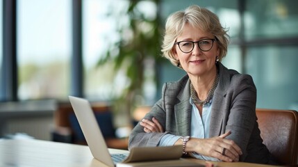 Female Senior Aged Executive Professional Sitting At Desk In Corporate Office