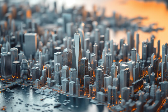 Ciudad 3d con grandes edificios, estilo 
infograf&iacute;a 3d, skyline
