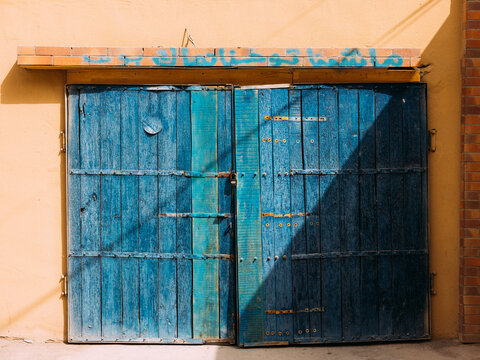 Weathered Blue Wooden Gate