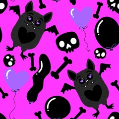 Halloween animals cartoon seamless bats monsters pattern for wrapping and kids clothes print and party accessories
