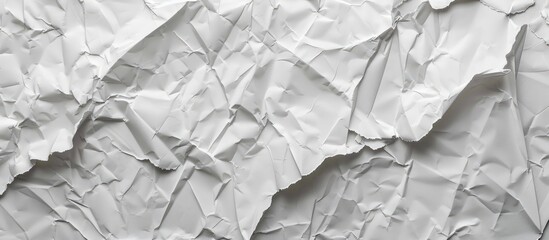 Fototapeta premium A white wall with creased white paper attached to it. The paper appears slightly wrinkled but covers the wall completely.