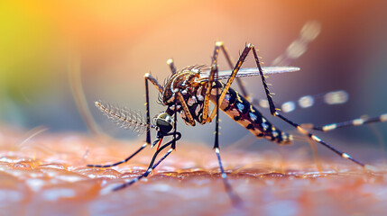 World Malaria Day. Illustration of the mosquito closeup and nature background - obrazy, fototapety, plakaty