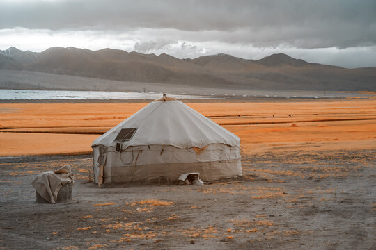 Infrared Photo Of Nomadic Yurt in Vast Steppe Landscape