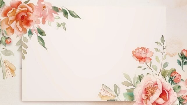 Luxury wedding invitation card with beautiful frame nature watercolor flower, AI generated image