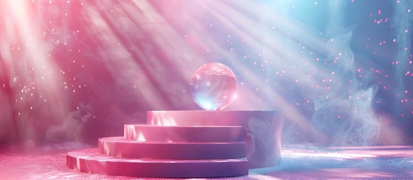 Luminous Pink Gemstone Floating on a Stage, To provide a visually striking and unique stock photo that showcases a floating gemstone in a surreal and