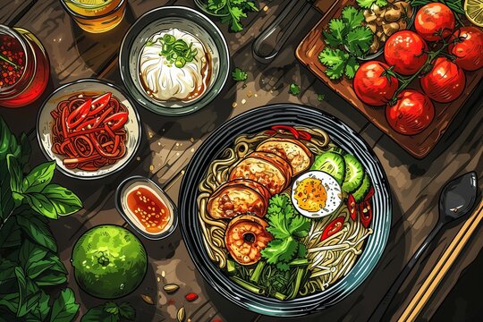 A Painting of a Variety of Food on a Table