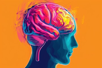 Colorful Brain Painting on Human Head - obrazy, fototapety, plakaty