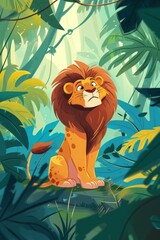 Lion Sitting in the Middle of Jungle