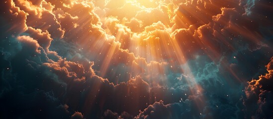 Cinematic God Rays Shining Through Dreamy Clouds with a Celestial Backdrop
