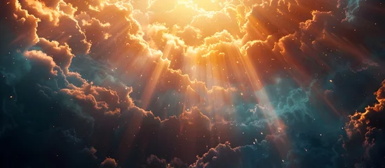 Foto op Plexiglas Cinematic God Rays Shining Through Dreamy Clouds with a Celestial Backdrop © Sittichok