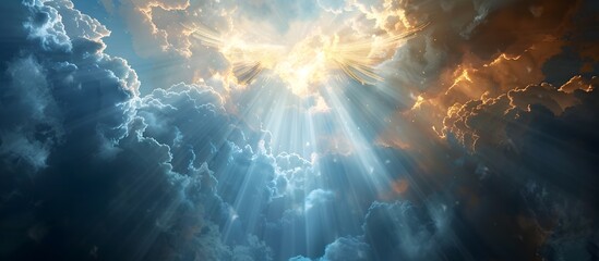 Holy Spirit Shines Through Heavenly Clouds, To convey a sense of divine presence and power, and to inspire hope and faith in spiritual or religious - obrazy, fototapety, plakaty