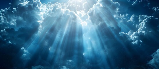 Divine Light Shines Through Clouds in Heaven, To convey a sense of spiritual upliftment, religious devotion, and the presence of Gods love and grace