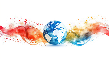 Autism Awareness Day, 2 April, Globe and ribbon around,  Design element for card, border, banner, poster, printed products, cards, flyers, patterns, cover.