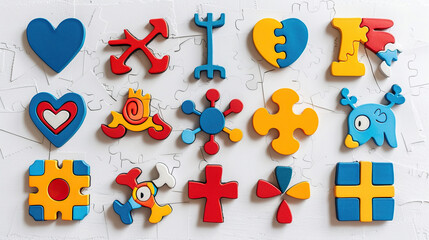 Autism Awareness Day,  autism icon logos , different color icon set, 2 April, Autism Spectrum Disorder concept, ASD, Syndrome, Symptoms
