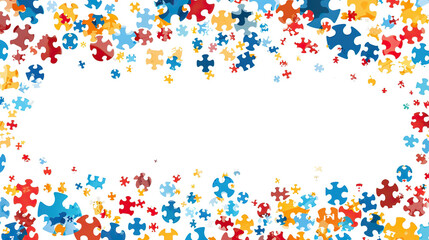 Autism Awareness Day, 2 April, card for autistic kids with colorful puzzle icons on border,  Autism Spectrum Disorder concept, ASD, Syndrome, Symptoms