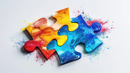 Autism Awareness Day, colorful puzzle isolated on white background, 2 April, Autism Spectrum Disorder concept, ASD, Syndrome, Symptoms - obrazy, fototapety, plakaty