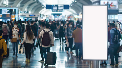 Empty advertising frame in train station - AI Generated - obrazy, fototapety, plakaty