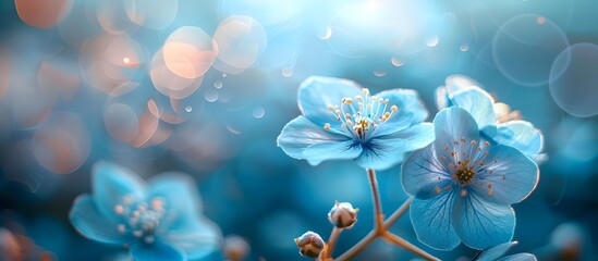 Bright Blue Cherry Blossoms with Bokeh Background, A visual representation of growth, renewal, and beauty in nature, great for various applications