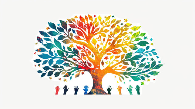 Autism Awareness Day, 2 April, a colorful tree with Autism Spectrum Disorder concept, ASD, Syndrome, Symptoms