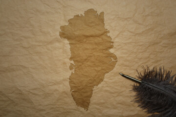 map of greenland on a old paper background with old pen