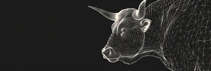 Wireframe bull on stock charts for bull market and surplus economy concept