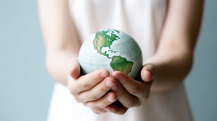Earth day illustration human hands holding earth globe . Vector concepts for graphic and web design, business presentation, marketing and print material.