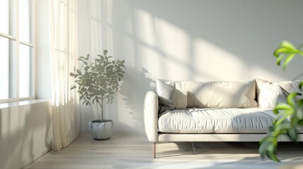Modern Minimal Clean Clear Contemporary Living Room Home Interior Design Daylight Background,Beige White Sofa Couch In Living Room Daylight From Window Freshness Moment Mock Up Interior