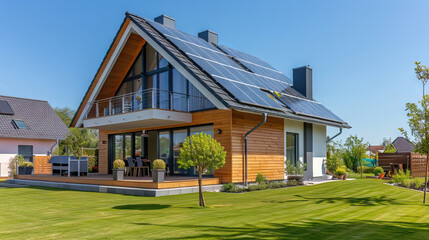 Fototapeta na wymiar Solar panels on a country-side house - AI Generated