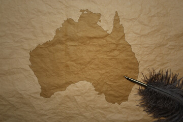map of australia on a old paper background with old pen