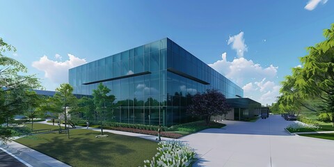 Glass walled corporate office building 