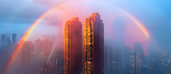Rainbow over Buildings in Chongqing, China, To convey a message of hope and resilience in the face of adversity through the symbolism of a rainbow