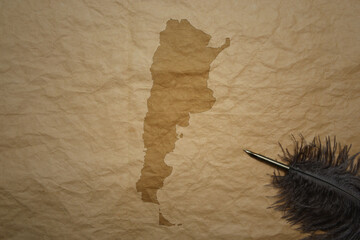 map of argentina on a old paper background with old pen