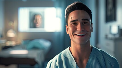 Nurse Man Smiling At The Clinic. - obrazy, fototapety, plakaty