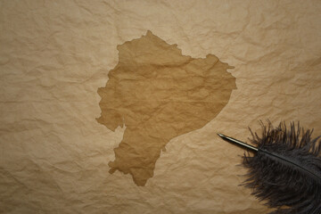 map of ecuador on a old paper background with old pen