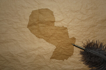 map of paraguay on a old paper background with old pen