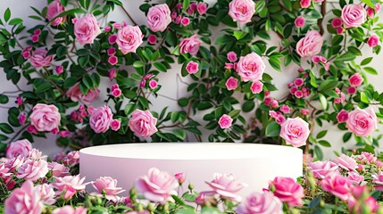 Podium Background Flower Rose Product Pink 3D Spring Table Beauty Stand Display Nature White. Garden Rose Floral Summer Background Podium Cosmetic Valentine Easter Field Scene Gift Purple Day Romantic