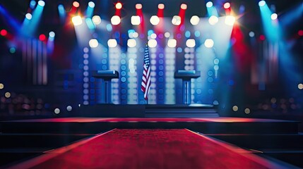 Politics And Voting Concept. Presidential Election 2024 On Stage Before The Debate - obrazy, fototapety, plakaty