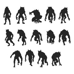 Illustration of a howling werewolf silhouette, Vector wolfman 