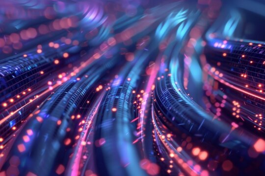 A colorful, abstract image of a wire with red, blue, and purple lights