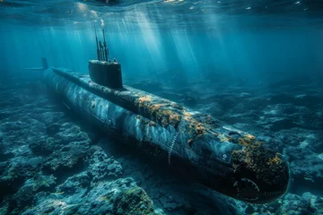 Foto op Canvas A large submarine is sitting on the ocean floor © top images