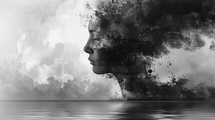 mothers day or women day art of lady in black sculpture textured style, Self care, love, acceptance concept.Mental health issue, feeling of frustrated, anxiety. Depression, mental health awareness