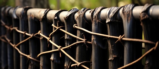 A close-up view of a metal fence intertwined with lush green vines, creating a natural and rustic appearance.