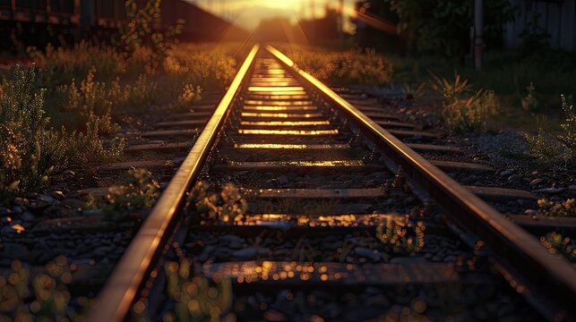 Railway Track In The Sunset