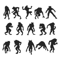 Illustration of a howling werewolf silhouette, Vector wolfman 