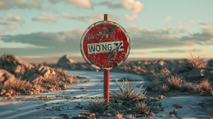 Red And White Wrong Way Road Sign Post - obrazy, fototapety, plakaty
