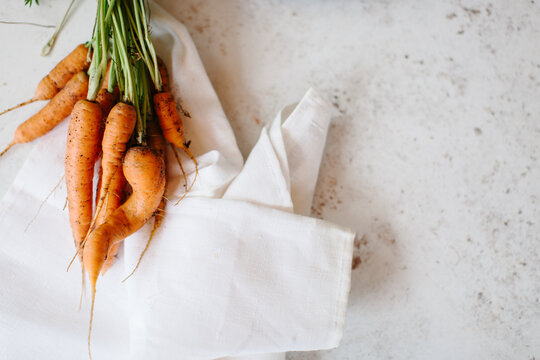 Freshly dug homegrown and irregular carrots