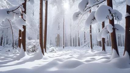 Fotobehang snow-covered forest,Generative AI © AI machine