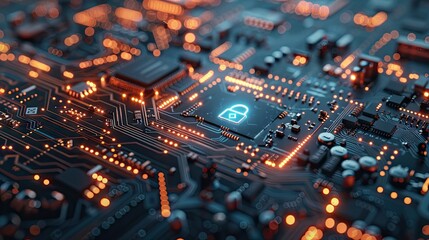 Obraz premium Secure Connection Or Cybersecurity Service Concept Of Compute Motherboard Closeup And Lock With Login And Connecting Verified Credentials As Wide Banner Design With Copyspace Area -