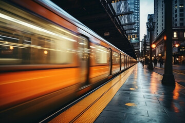 Fototapeta premium fast moving subway train in a subway station
